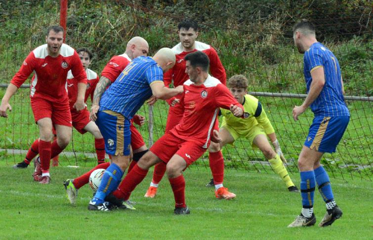 Packed Milford United defence against Kilgetty at Marble Hall